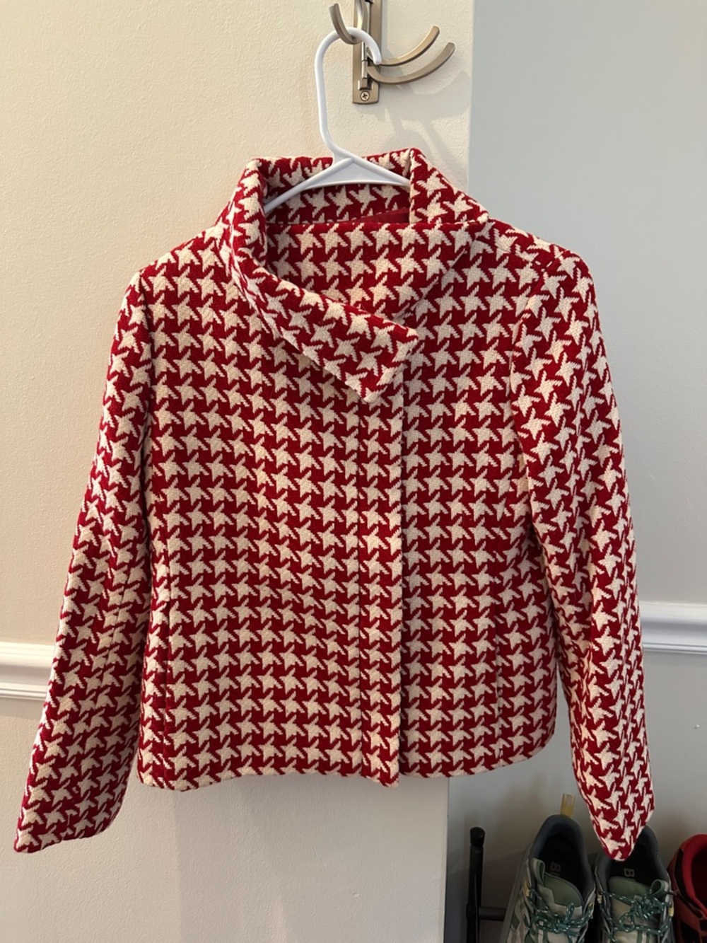 Talbots Red and White Houndstooth Knit Jacket Size 6p